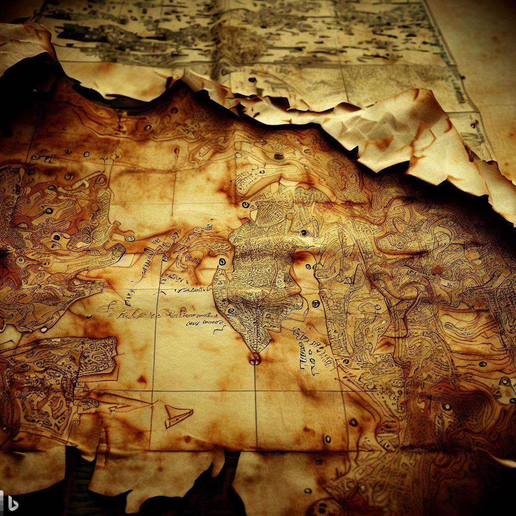 Torn and tattered treasure map.